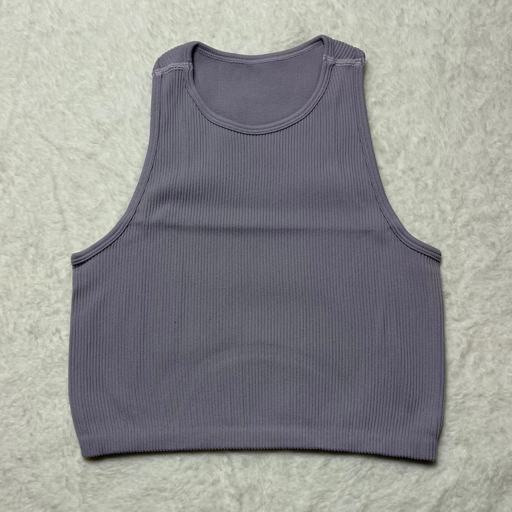 Outspoken Clothing Co. High Neck Cropped Tank Purple-Grey